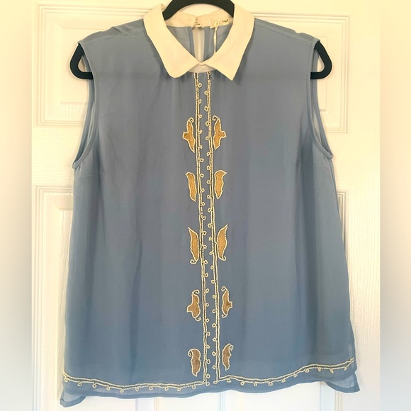 hazel Tops - Hazel Embroidered Beaded Sleeveless Top